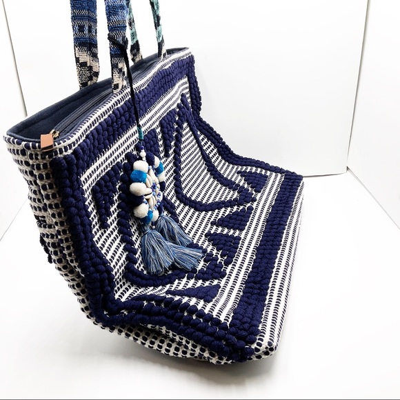{Steven} Zita Navy Multi Carpet Tassel Tote - Picture 3 of 16